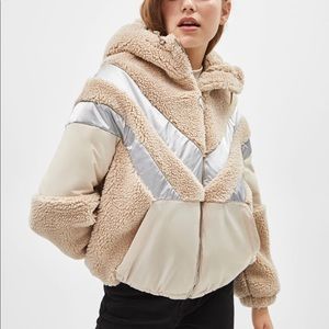 Bershka Womens Faux Shearling Jacket With Hood